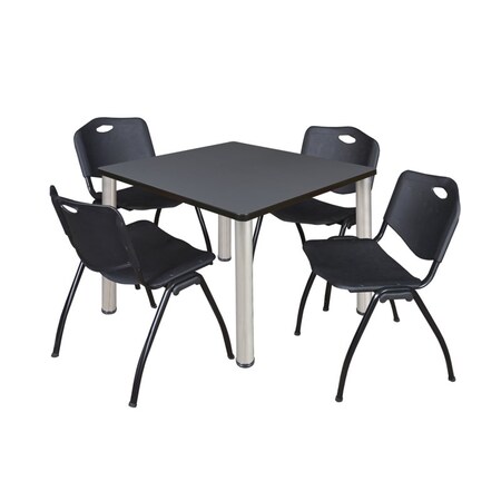 Kee Kee Square Table & Chair Set, Wood, Metal, Plastic Top, Grey TB4242GYBPCM47BK